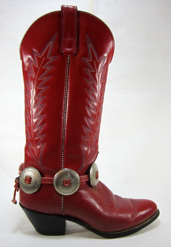 Vintage Red Leather Genuine Cowboy Boots Women by TurnerVintage