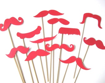 Photo Booth Props - Mustache Bash - Set of 12 RED Mustaches on a stick - Photobooth Props Party Props