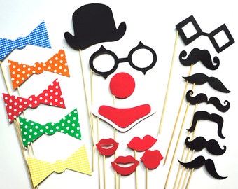 Super Photo Booth Props - The Circus Collection - 20 piece set - mustaches on a stick, lips, clown, circus- Photobooth Props