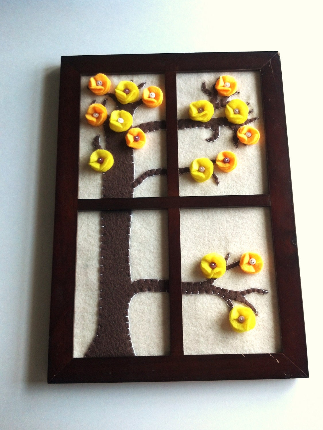 Flower Tree Art Felted Wall Hanging Window Framed Felt