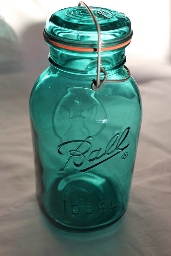 Teal Glass Ball Jar Large