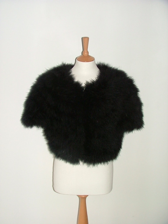 Vintage black marabou feather bolero cape shrug jacket size
