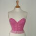 Vintage strapless corset bustier longline bralet bra pink lace trim 34D