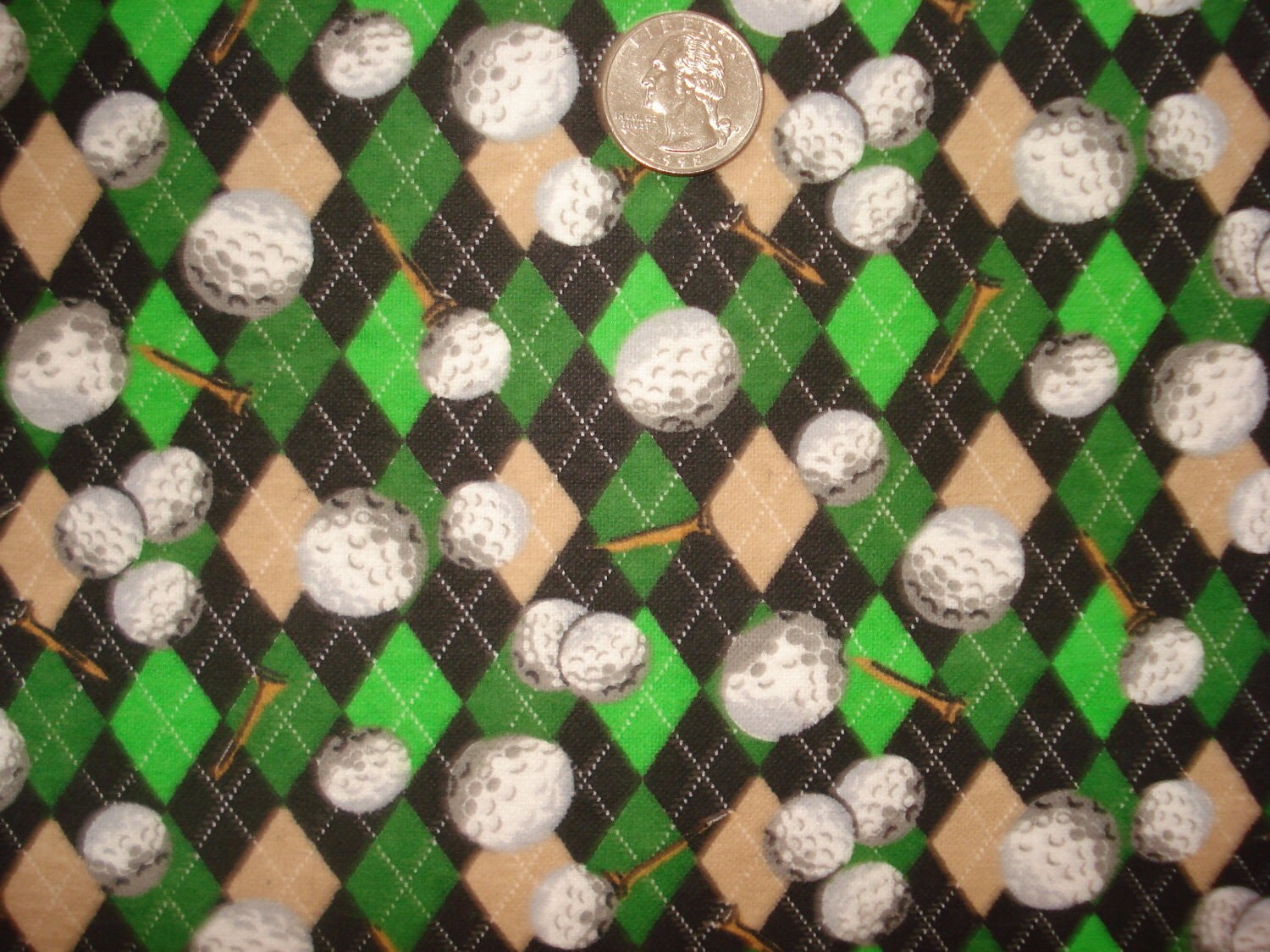 Golf balls on cotton flannel fabric 1 yard by KimbeezKidz