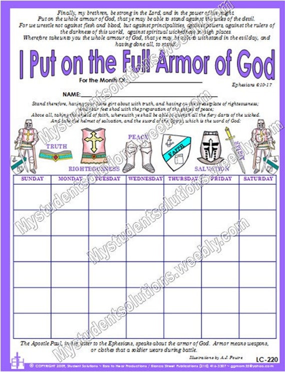 Laminated chart of the Armor of God