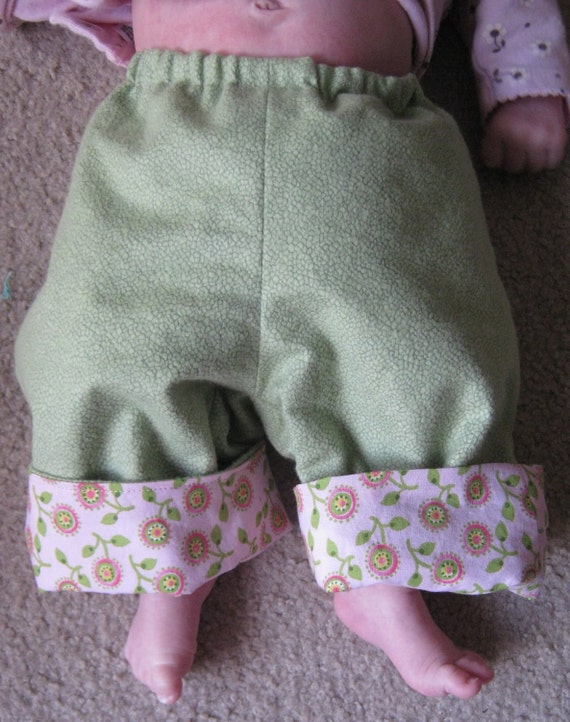 Items similar to Reversible green flower garden Flannel baby pants on Etsy
