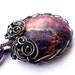 Wire wrapped silver pendant, geometric oval Jasper necklace, purple viola galaxy, unique gift