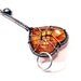 Silver skeleton key pendant with orange Swarovski crystal in heart shape, honey gold, halloween pumpkin orange, secret garden key