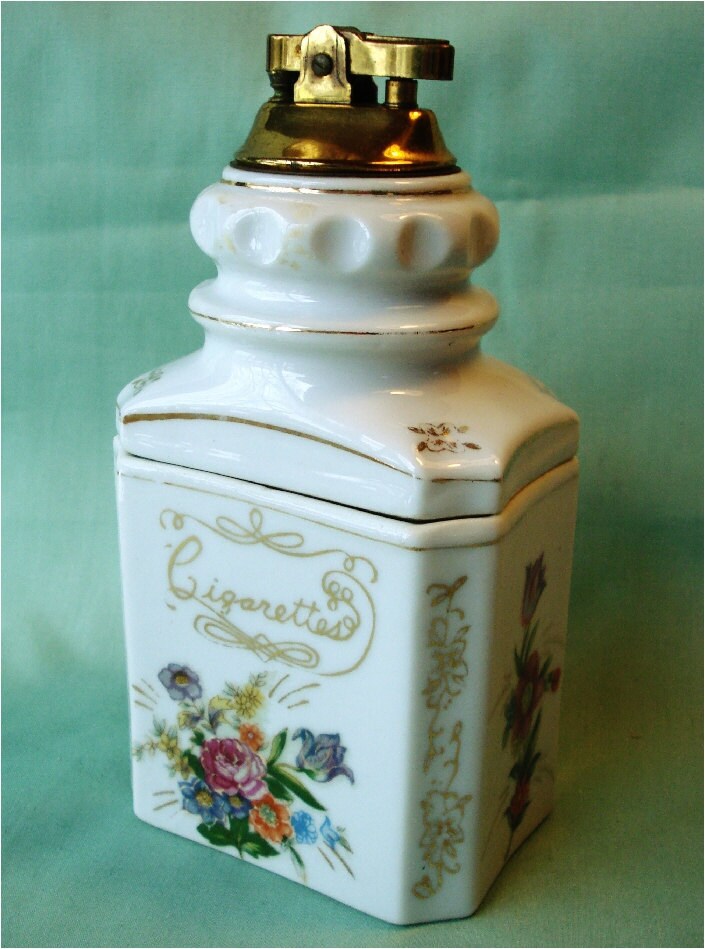 Vintage Table Lighter Cigarette Box Combo Japan