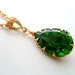 wedding necklace,emerald green 18x13 crystal teardrop with 16k gold plated cz detailed pinch bail bridal jewelry