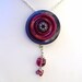 Vintage Button Pin/Pendant: Blue and Purple Flower with Purple Dangles Jewelry