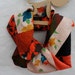 Handmade Kimono Silk Long Scarf, shades of orange, black. FREE SHIPPING