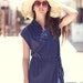 70s Classy Resort Retro Sring Summer Navy Ready To Wear Dress - Rita