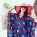 Red Blue 4th of July Floral Long Maxi Kaftan Caftan Coverup - Holiday