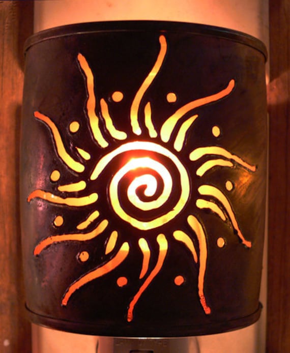 Sun - night light - Recycled tin can freehand torch cut metalwork from Santa Fe, New Mexico