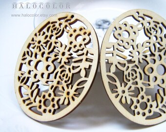 Painting Series - 47x59mm Pretty Naure Color Flowers Wooden Charm/pendant MH117 11
