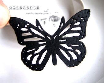 Painting Series 55x40mm Pretty Black Butterfly Wooden Charm/Pendant MH129 01