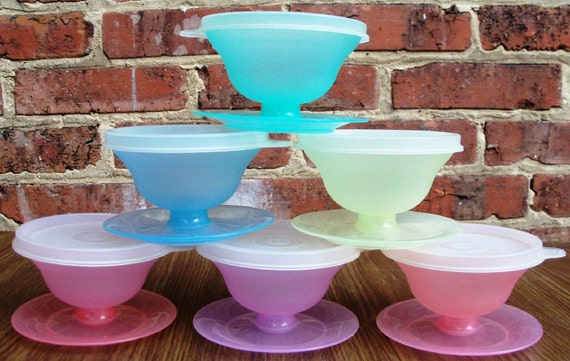 Vintage Tupperware Dessert Cups Pastel Red Blue Green with