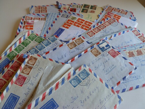 Vintage airmail old letters envelopes stamps lot by vintagemagnet