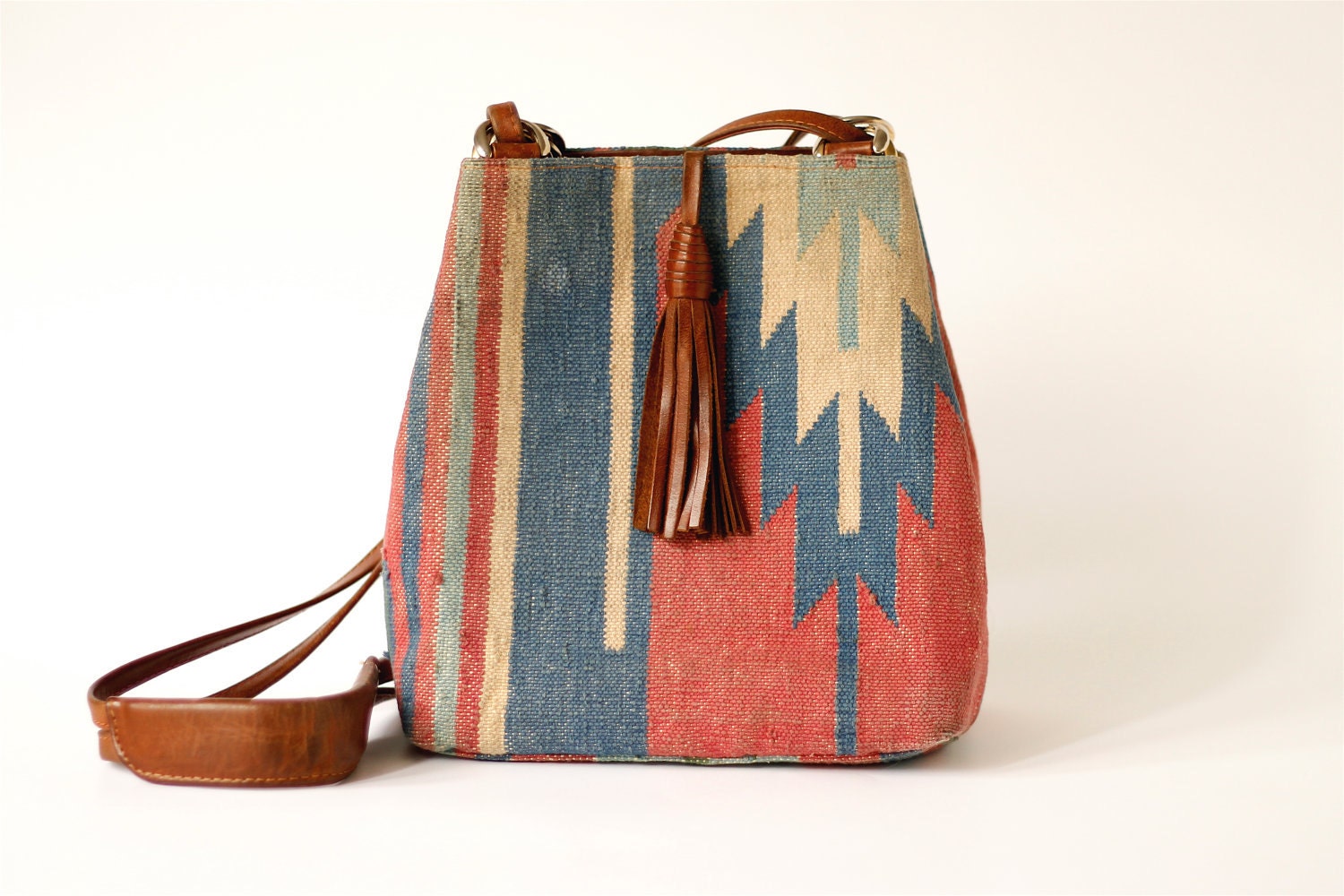 vintage woven Indian leather tassel purse