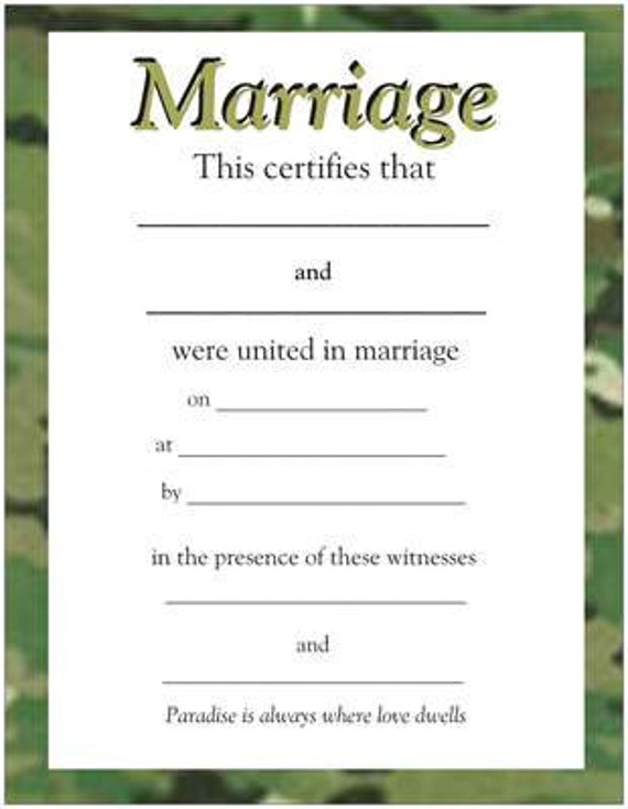 Items Similar To Military / Camo Marriage Certificate On Etsy