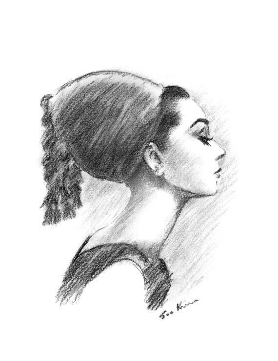 Items similar to Audrey Hepburn Profile  Black and White 