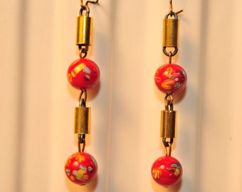 Handmade Vintage Red Millefiori Earrings