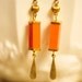 SALE Handmade Vintage Salmon and Brass Column Earrings