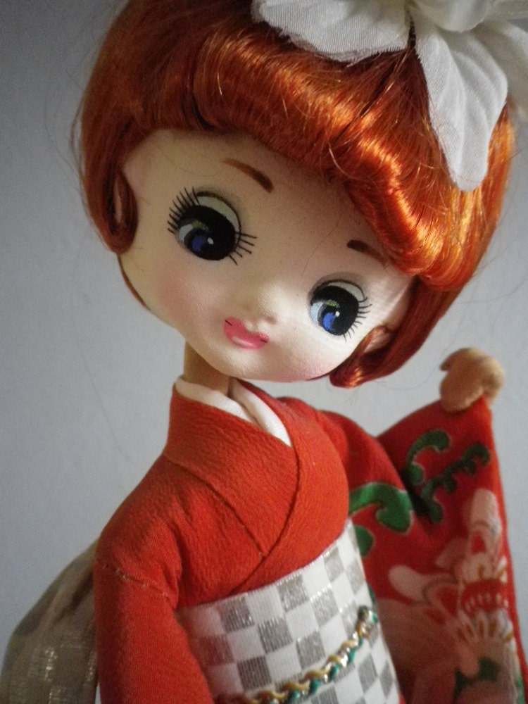 Vintage Asian Japanese Bradley Pose Doll Big Eye Kimono 60s