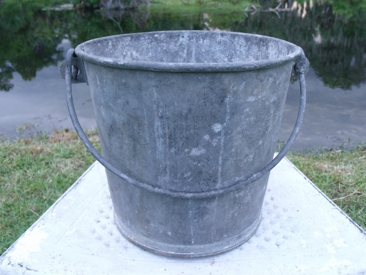 Vintage Galvanized Heavy Zinc Farm Bucket Pail
