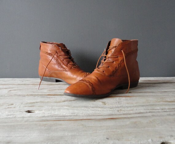 Tan Leather Booties. Made in Brazil. Size 10 by OceanSwept on Etsy
