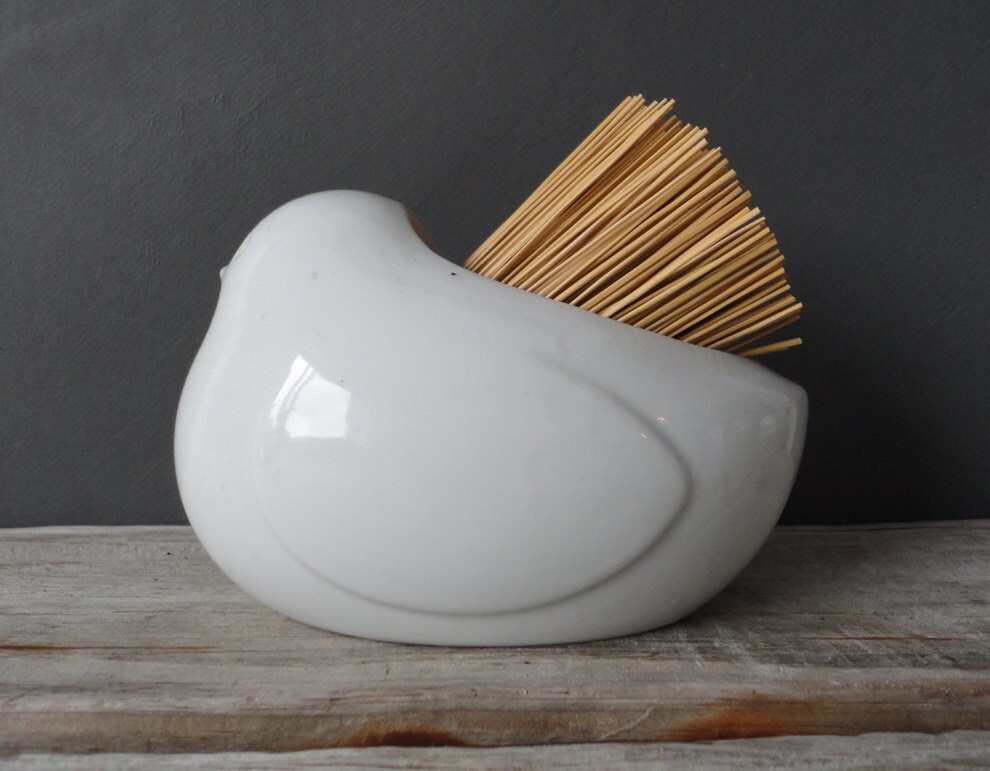 Bird Pottery Rustic Straw Brush Holder