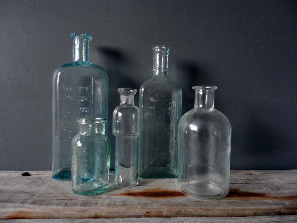 Set of Antique Glass Medicine Bottles