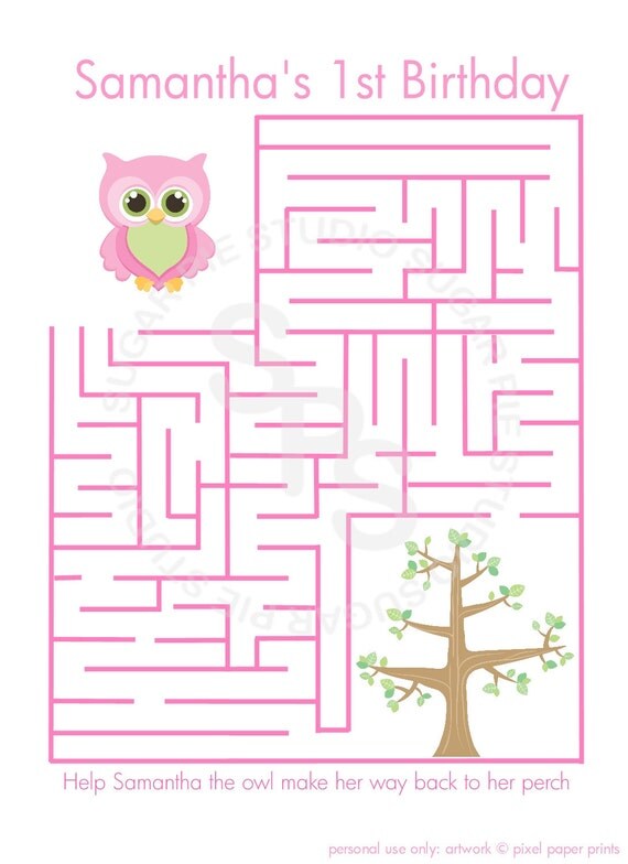 Printable Owl Maze | items similar to any theme printable personalized owl maze Printable Owl Maze | items similar to any theme printable personalized owl maze