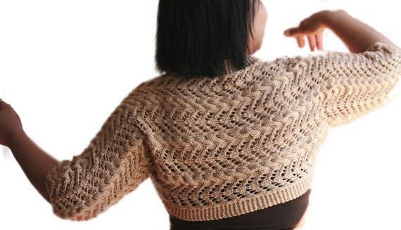 Plus Size Fashion Shrug XL XXL in Beige Knit Bridal Bolero