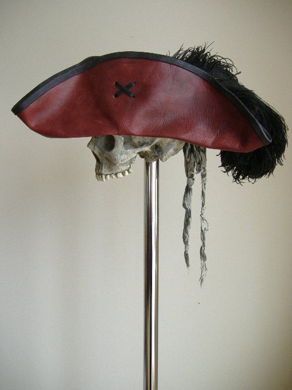 Real Leather Pirate Tricorn Hat with Vintage by pirateswife