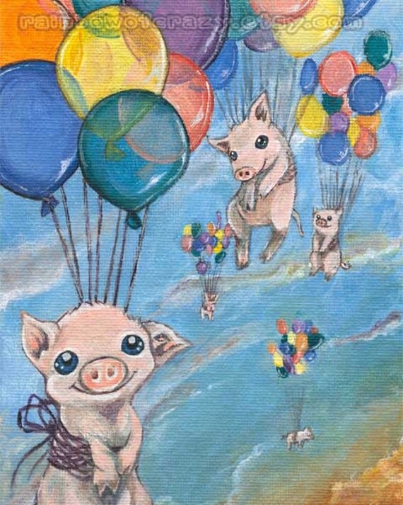 Flying Pig Print Rainbow Balloon Decor Cute Piglets Nursery
