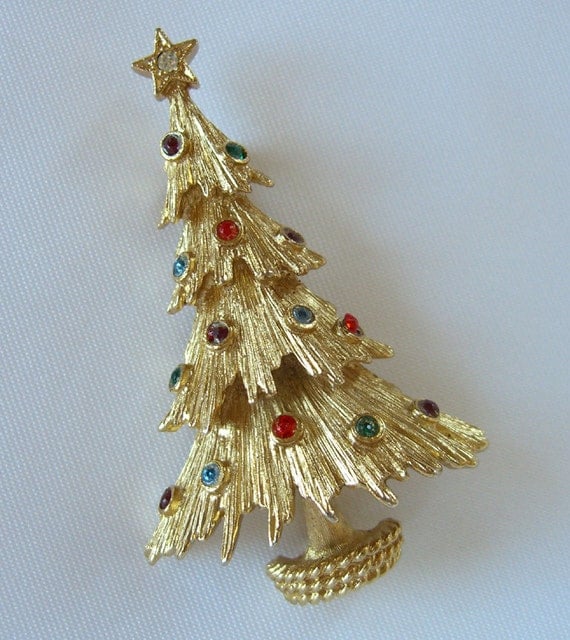 Monet Christmas Tree Brooch Vintage 1980s by BuyVintageJewelry