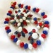Vintage Patriotic Jewelry / Trifari Necklace Earrings Set / Unsigned Red White and Blue Rhinestone Brooch Earrings 1960s