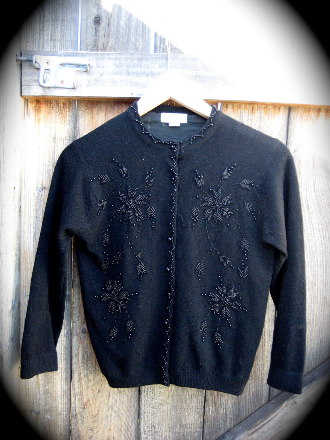 black beaded evening sweater cardigan vintage by therescuechicago