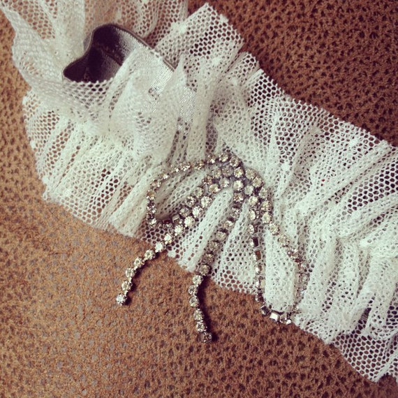 Bridal Garter Rhinestone Bow & Point d'Esprit Tulle