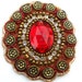 Mother's Day 25% Off-Oval Red Rhinstone Applique Beaded Mandala Flower Medallion With burnt umber beads