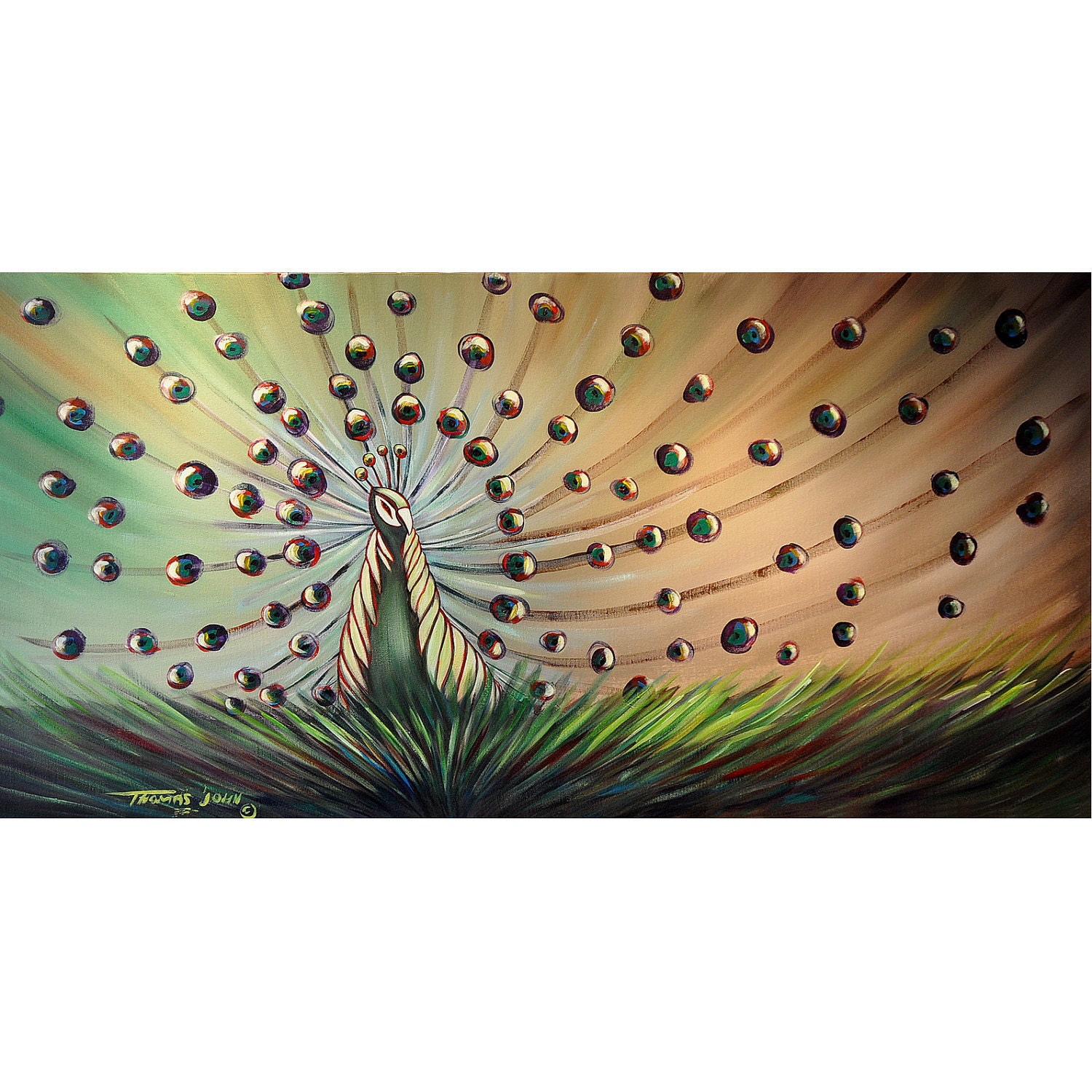 ORIGINAL ABSTRACT Painting Peacock Large 24x48 Fine Art by