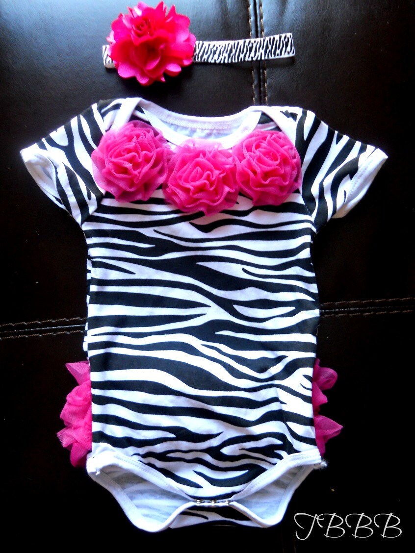 Black and white Baby Zebra Onesie hot pink by TheBabyBellaBoutique