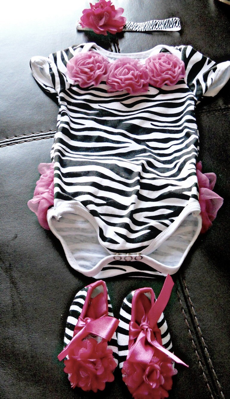 Black and white Baby Zebra Onesie hot pink by TheBabyBellaBoutique