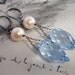 Art Deco Vintage Sky Blue Crystal and Freshwater Pearl Dangle Sterling Silver Earrings, Bridal, Wedding, Something Blue