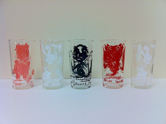 vintage character drinking glasses