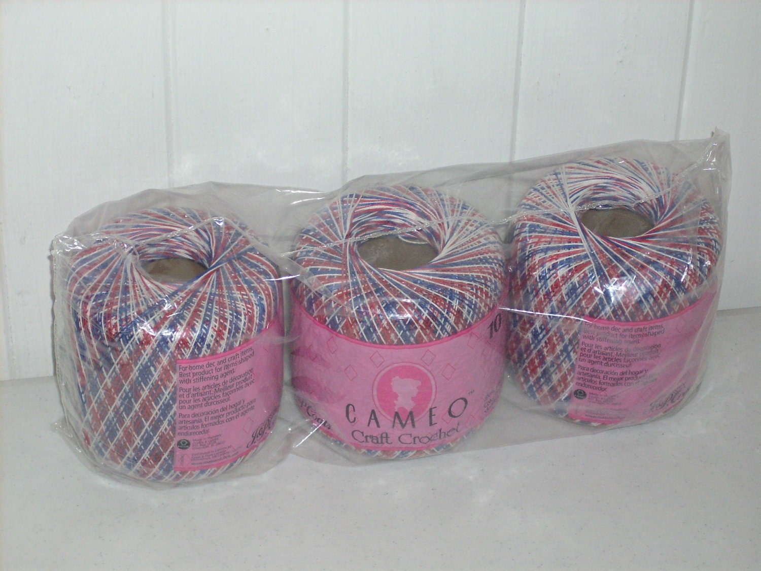 Crochet Thread Size 10 Variegated Red White and Blue by Cameo