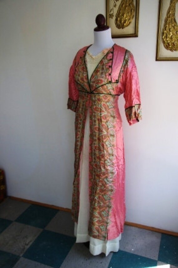 Pink Silk Edwardian Dressing Gown
