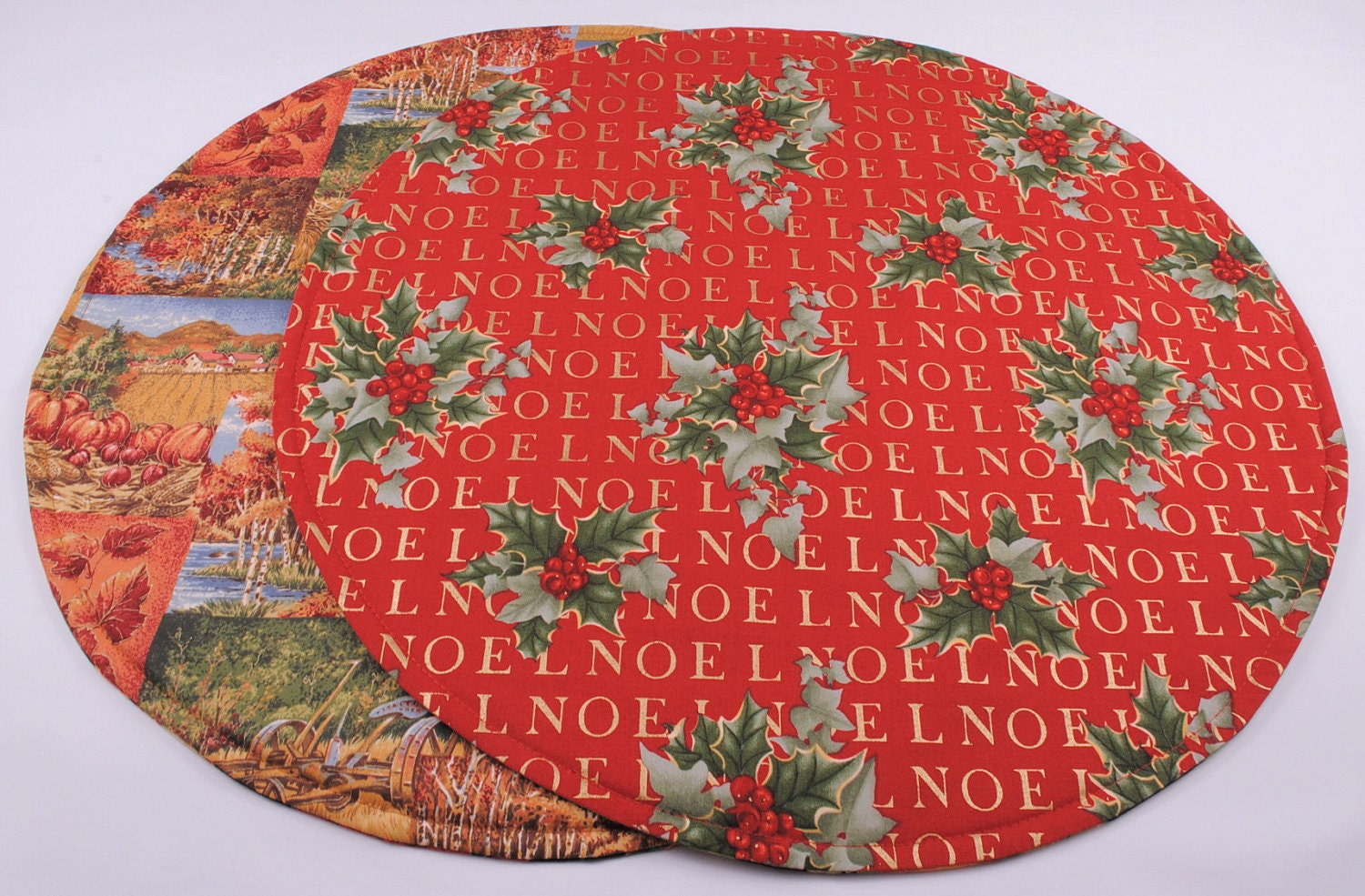 Autumn Table Runner, Round, Handmade, Quilted, Reversible, 20'' dia.